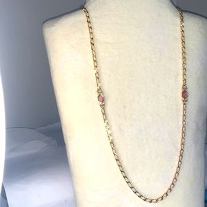 VTG GIVENCHY OVER A YARD LONG GOLD CHAIN NECKLACE WITH DIAMONDS AND PINK STONES